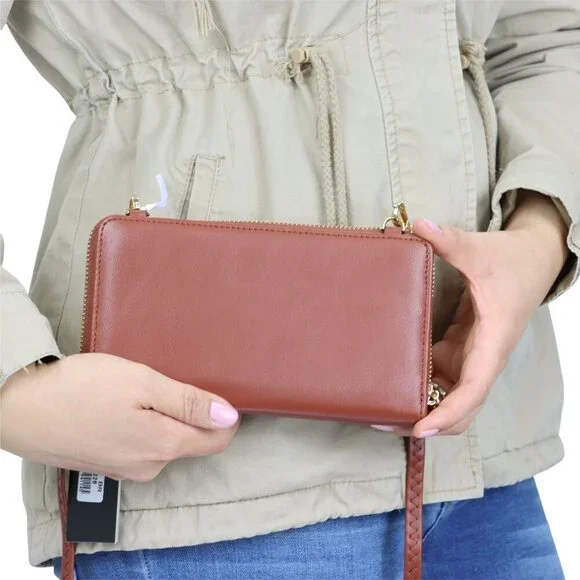 Brown Faux Leather Purse Wallet Cross Body Shoulder Bag Clutch Coin Purse - Picture 7 of 8